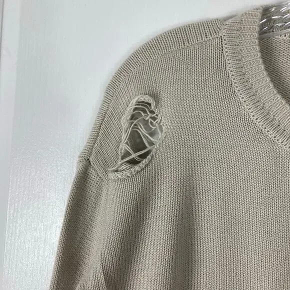 NWOT DARKER WAVS Sweater M Grey Colorblock Patchwork Distressed Oversized Crop